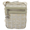 CHANEL New Travel Line Shoulder Bag Canvas White Silver CC Auth 125175-2