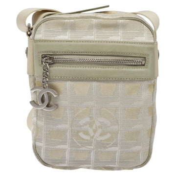 CHANEL New Travel Line Shoulder Bag Canvas White Silver CC Auth 125175 - 0