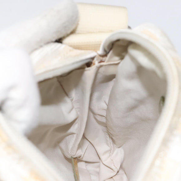 CHANEL New Travel Line Shoulder Bag Canvas White Silver CC Auth 125175