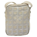 CHANEL New Travel Line Shoulder Bag Canvas White Silver CC Auth 125175-3