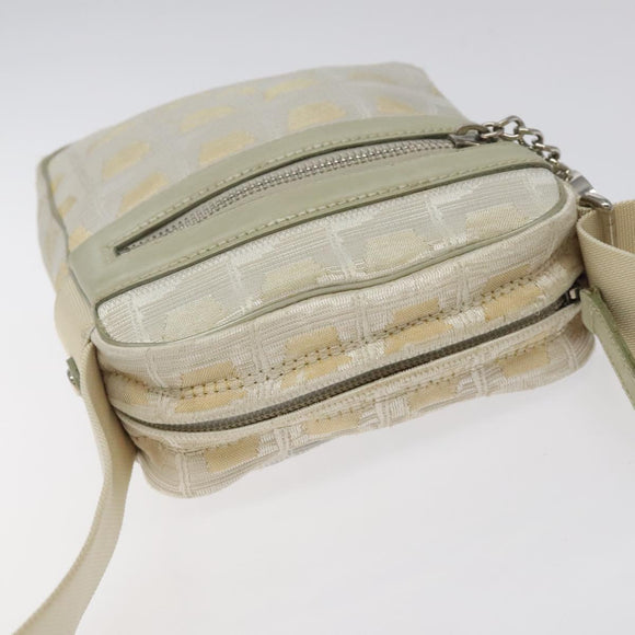 CHANEL New Travel Line Shoulder Bag Canvas White Silver CC Auth 125175