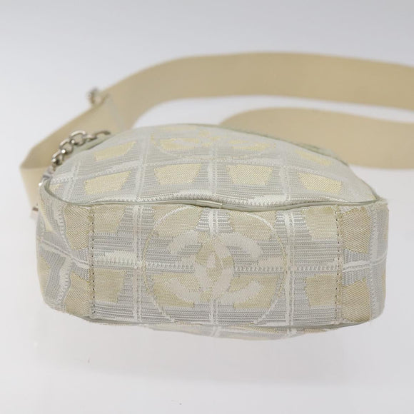 CHANEL New Travel Line Shoulder Bag Canvas White Silver CC Auth 125175