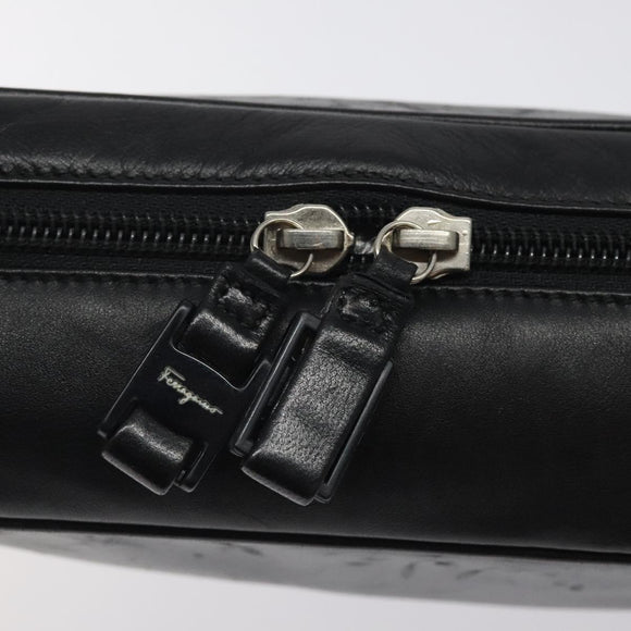 Salvatore Ferragamo Vanity Pouch Leather Black Silver Auth 125183