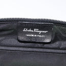 Salvatore Ferragamo Vanity Pouch Leather Black Silver Auth 125183-12
