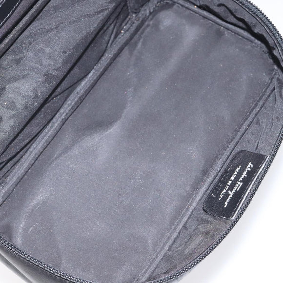 Salvatore Ferragamo Vanity Pouch Leather Black Silver Auth 125183