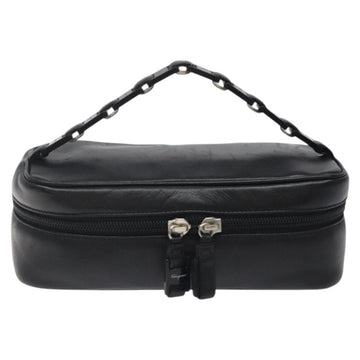 Salvatore Ferragamo Vanity Pouch Leather Black Silver Auth 125183 - 0