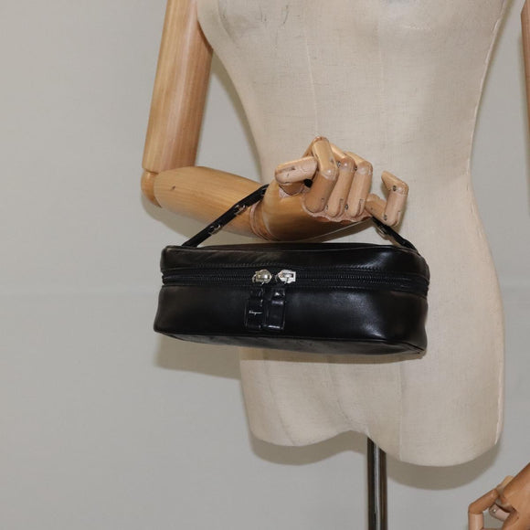 Salvatore Ferragamo Vanity Pouch Leather Black Silver Auth 125183