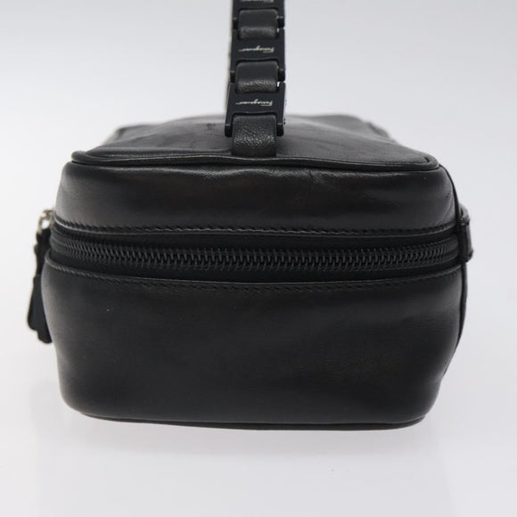 Salvatore Ferragamo Vanity Pouch Leather Black Silver Auth 125183
