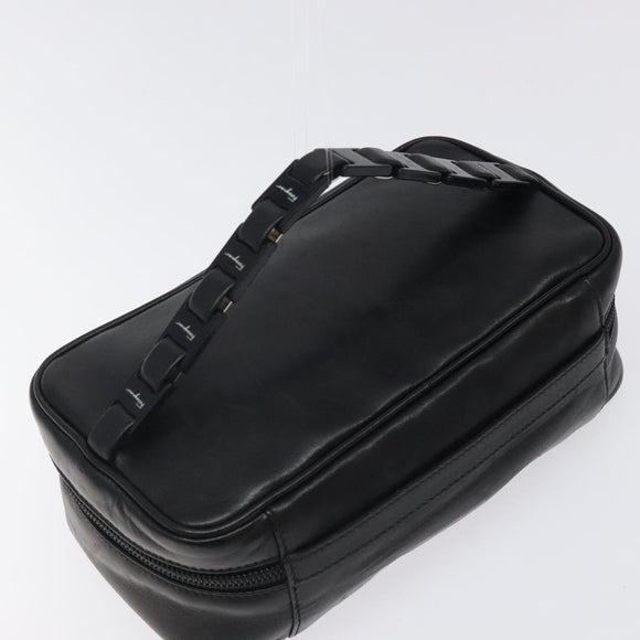 Salvatore Ferragamo Vanity Pouch Leather Black Silver Auth 125183