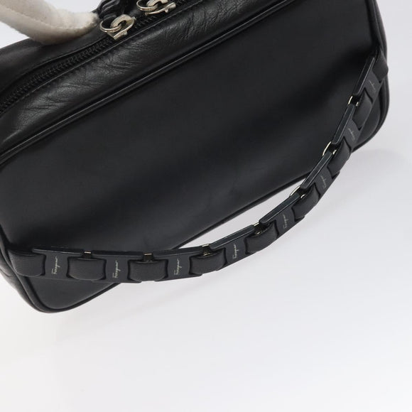 Salvatore Ferragamo Vanity Pouch Leather Black Silver Auth 125183