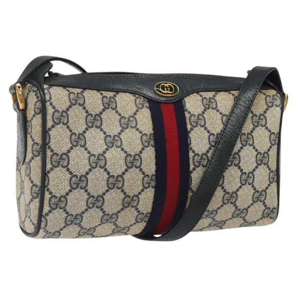 GUCCI GG Supreme Sherry Line Shoulder Bag PVC Navy Gold 89 02 018 Auth 125200