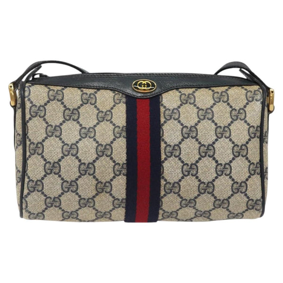 GUCCI GG Supreme Sherry Line Shoulder Bag PVC Navy Gold 89 02 018 Auth 125200