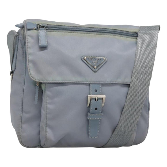 PRADA Shoulder Bag Nylon Light Blue Silver Auth 125209