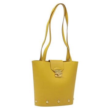 Salvatore Ferragamo Shoulder Bag Leather Yellow Gold Auth 125240