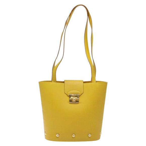 Salvatore Ferragamo Shoulder Bag Leather Yellow Gold Auth 125240