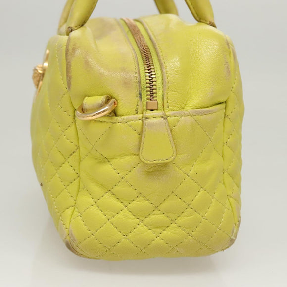 VERSACE Hand Bag Leather Green Gold Auth 125242