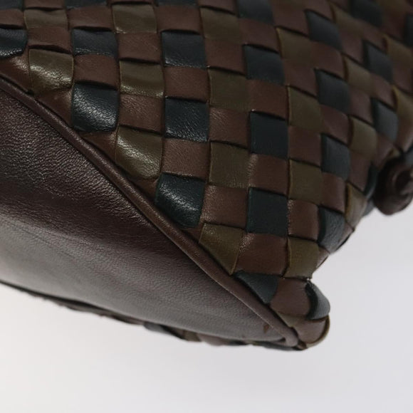 BOTTEGA VENETA INTRECCIATO Shoulder Bag Leather Brown Gold Auth 125244