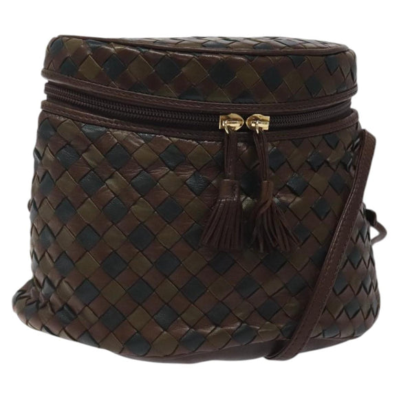 BOTTEGA VENETA INTRECCIATO Shoulder Bag Leather Brown Gold Auth 125244