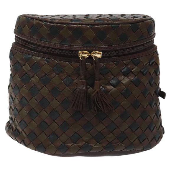 BOTTEGA VENETA INTRECCIATO Shoulder Bag Leather Brown Gold Auth 125244
