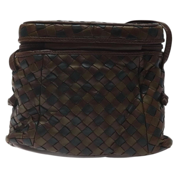 BOTTEGA VENETA INTRECCIATO Shoulder Bag Leather Brown Gold Auth 125244