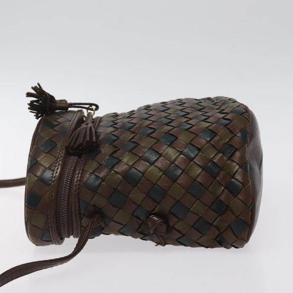 BOTTEGA VENETA INTRECCIATO Shoulder Bag Leather Brown Gold Auth 125244