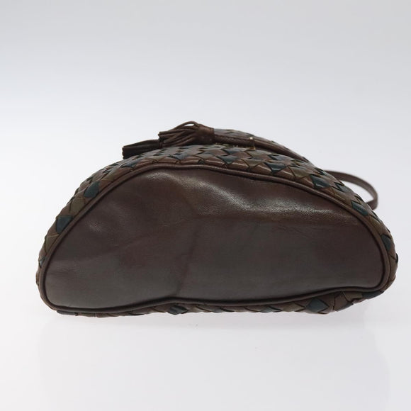 BOTTEGA VENETA INTRECCIATO Shoulder Bag Leather Brown Gold Auth 125244