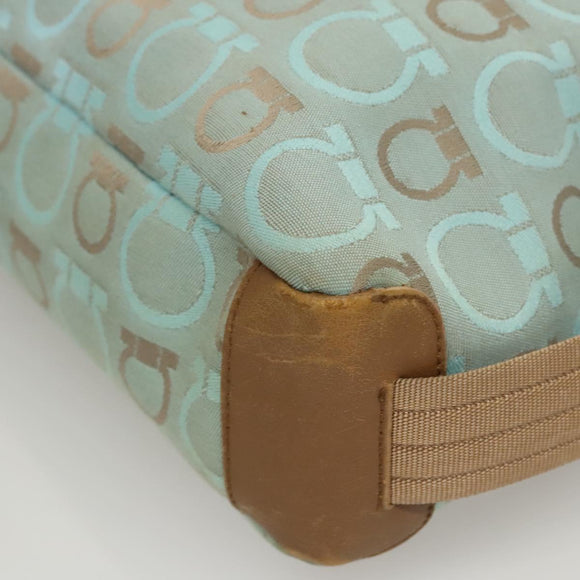 Salvatore Ferragamo Gancini Shoulder Bag Canvas Light Blue Gold Auth 125278