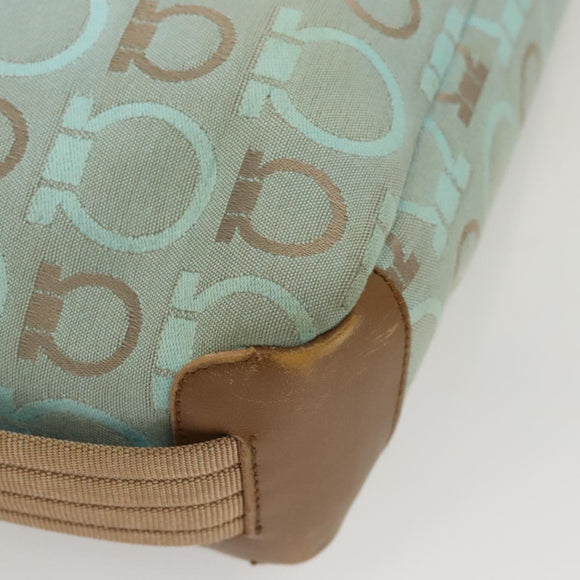 Salvatore Ferragamo Gancini Shoulder Bag Canvas Light Blue Gold Auth 125278