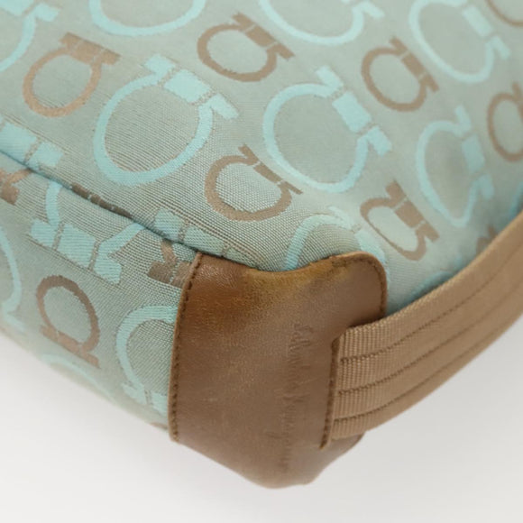 Salvatore Ferragamo Gancini Shoulder Bag Canvas Light Blue Gold Auth 125278