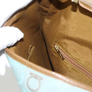 Salvatore Ferragamo Gancini Shoulder Bag Canvas Light Blue Gold Auth 125278-18