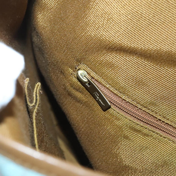 Salvatore Ferragamo Gancini Shoulder Bag Canvas Light Blue Gold Auth 125278