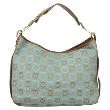 Salvatore Ferragamo Gancini Shoulder Bag Canvas Light Blue Gold Auth 125278 - 0