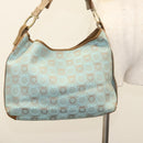 Salvatore Ferragamo Gancini Shoulder Bag Canvas Light Blue Gold Auth 125278-21