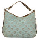 Salvatore Ferragamo Gancini Shoulder Bag Canvas Light Blue Gold Auth 125278-3