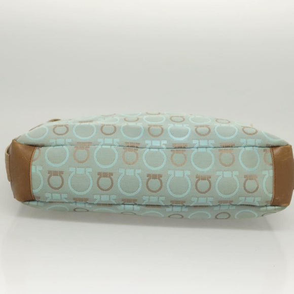 Salvatore Ferragamo Gancini Shoulder Bag Canvas Light Blue Gold Auth 125278