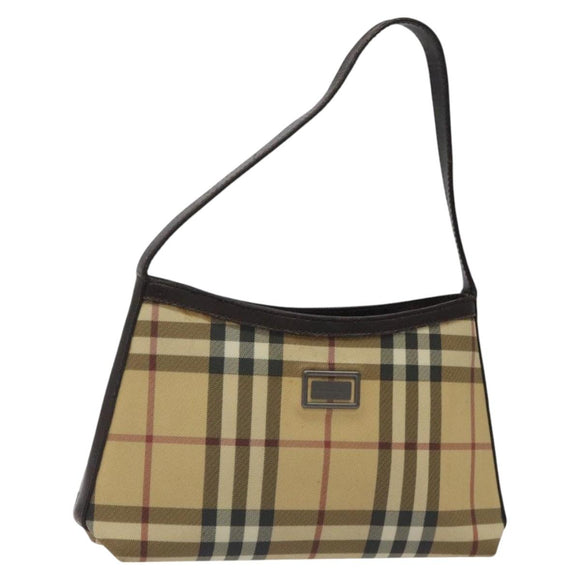 BURBERRY Nova Check Shoulder Bag PVC Beige Gold Auth 125282