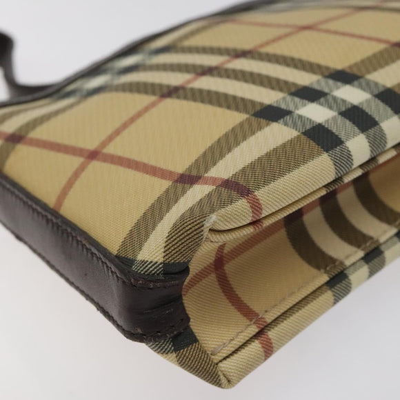 BURBERRY Nova Check Shoulder Bag PVC Beige Gold Auth 125282