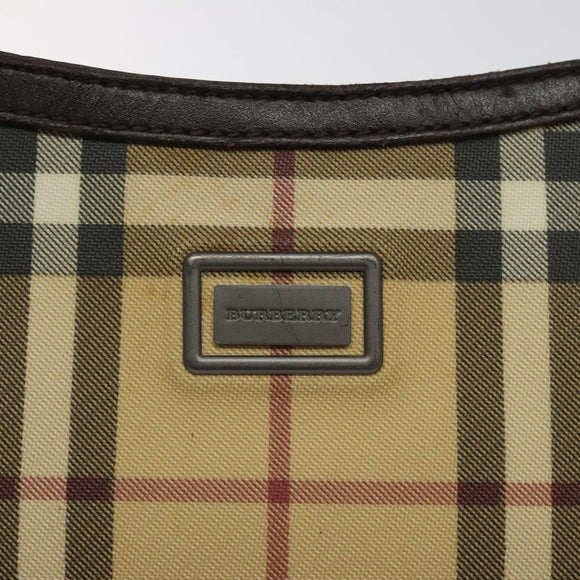 BURBERRY Nova Check Shoulder Bag PVC Beige Gold Auth 125282