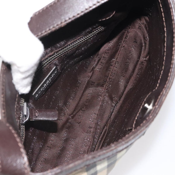 BURBERRY Nova Check Shoulder Bag PVC Beige Gold Auth 125282