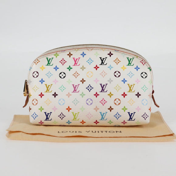 LOUIS VUITTON Monogram Multicolor Pochette Cosmetic White M47354 Auth 125292AV