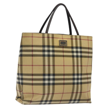 BURBERRY Nova Check Hand Bag PVC Beige Silver Auth 125300