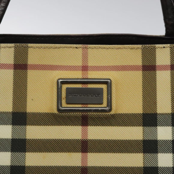 BURBERRY Nova Check Hand Bag PVC Beige Silver Auth 125300