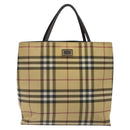 BURBERRY Nova Check Hand Bag PVC Beige Silver Auth 125300-13