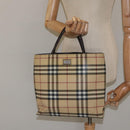 BURBERRY Nova Check Hand Bag PVC Beige Silver Auth 125300-20