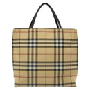 BURBERRY Nova Check Hand Bag PVC Beige Silver Auth 125300-2