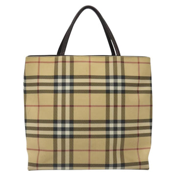 BURBERRY Nova Check Hand Bag PVC Beige Silver Auth 125300 - 0