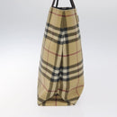 BURBERRY Nova Check Hand Bag PVC Beige Silver Auth 125300-3