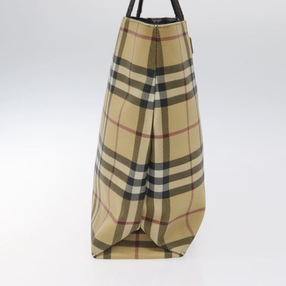 BURBERRY Nova Check Hand Bag PVC Beige Silver Auth 125300