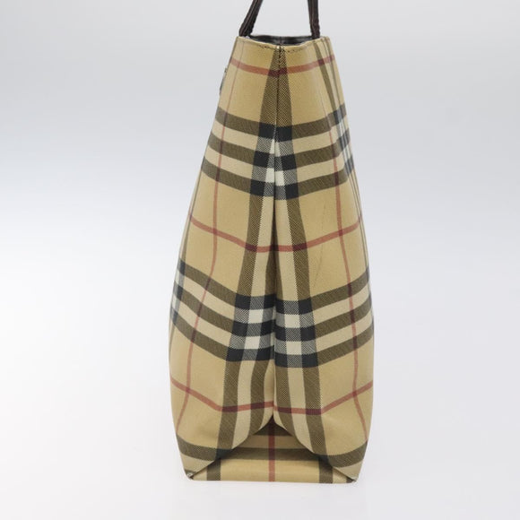 BURBERRY Nova Check Hand Bag PVC Beige Silver Auth 125300