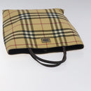 BURBERRY Nova Check Hand Bag PVC Beige Silver Auth 125300-6